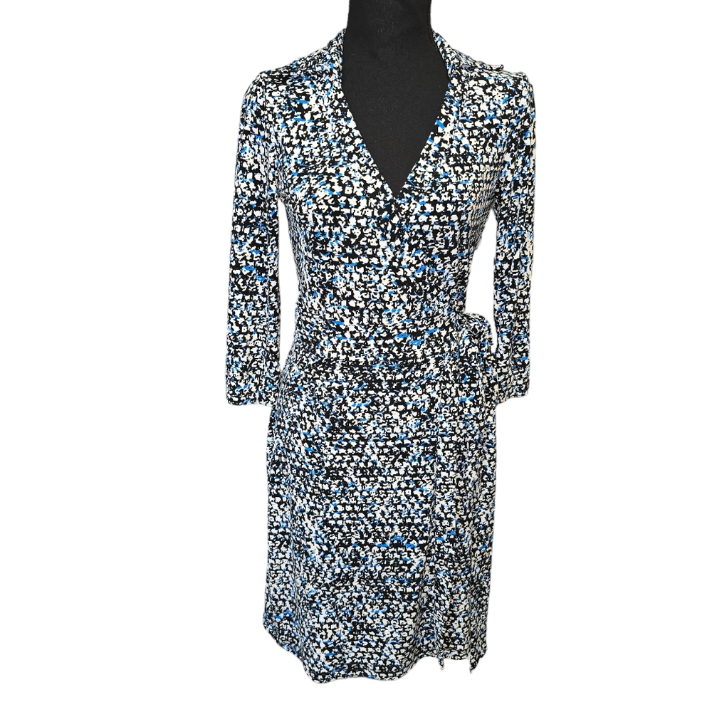 NWOT Ann Taylor Blue Black Wrap Dress Sz 0
